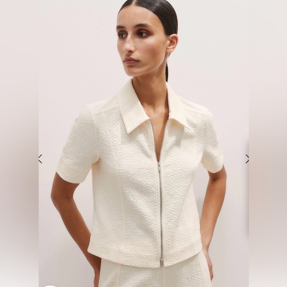 ME+EM 2 Textured Ponte Zip Front Top NWT Cream Clever Co-ord Luxury Minimalist